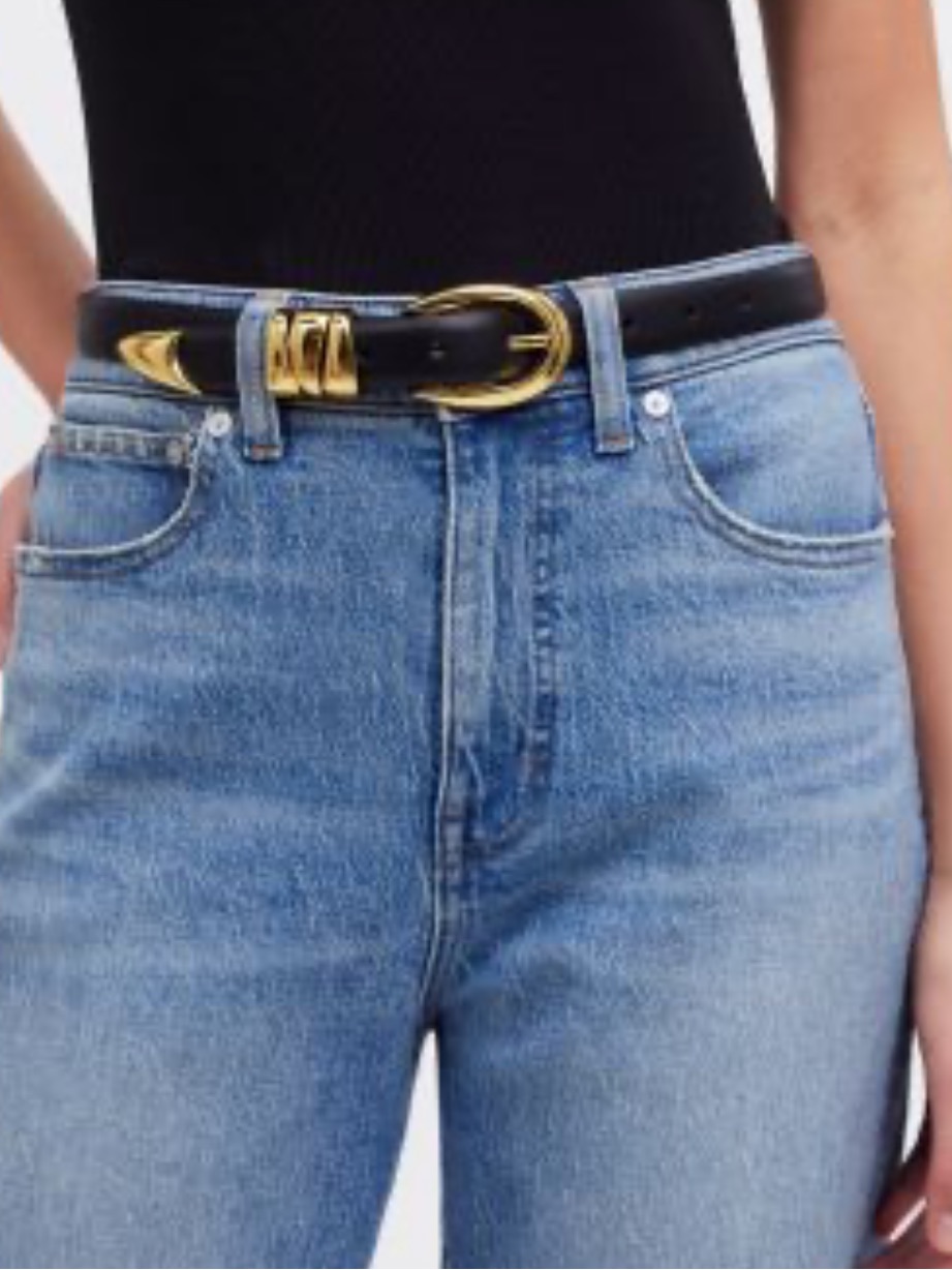 Navy Blue Suede Belt With Gold Hardware